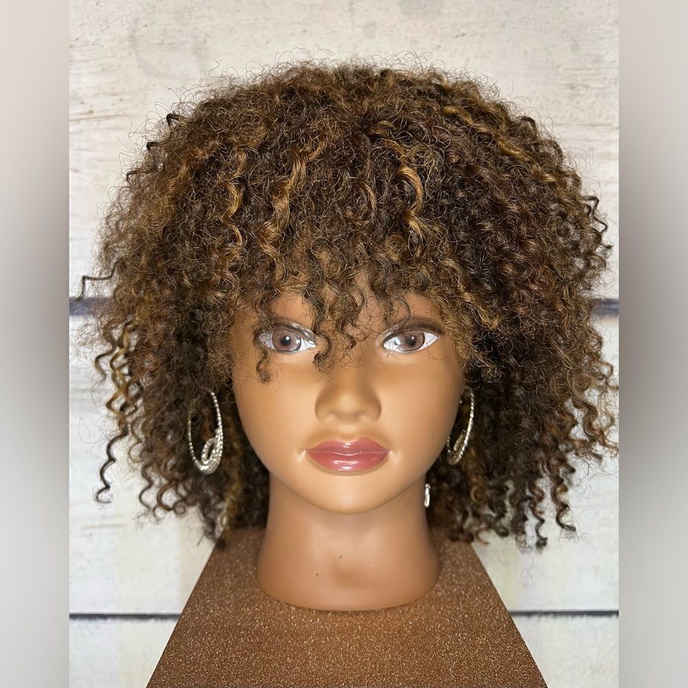 Curly wig with bangs 11”